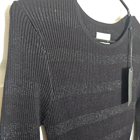 NWT Chaser Veda Fillmore Stripe Midi Dress Small Bodycon Black Silver Heavy - Picture 5 of 9